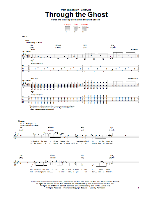 Download Shinedown Through The Ghost Sheet Music and learn how to play Guitar Tab PDF digital score in minutes