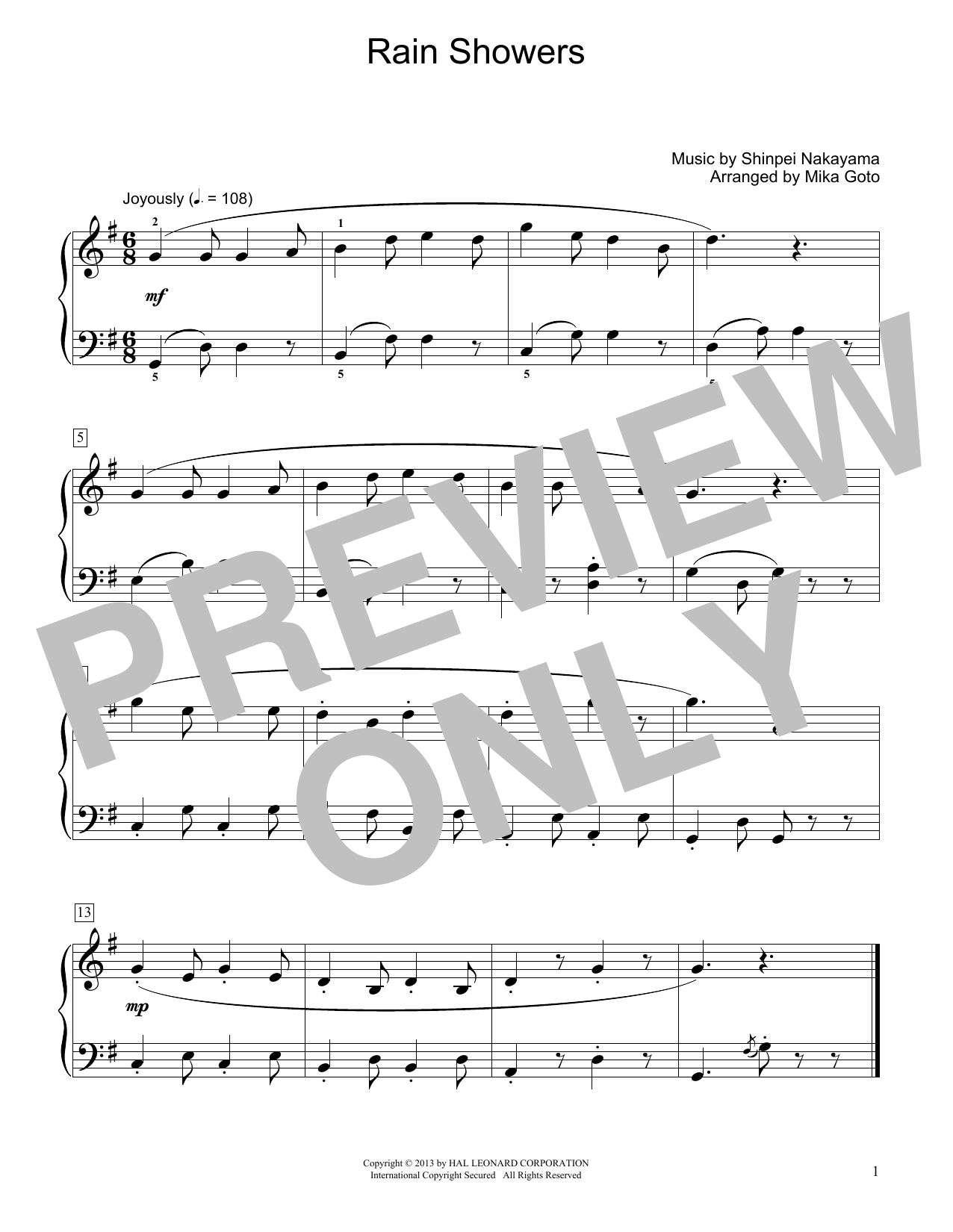 Download Shinpei Nakayama Rain Showers (arr. Mika Goto) Sheet Music and learn how to play Educational Piano PDF digital score in minutes