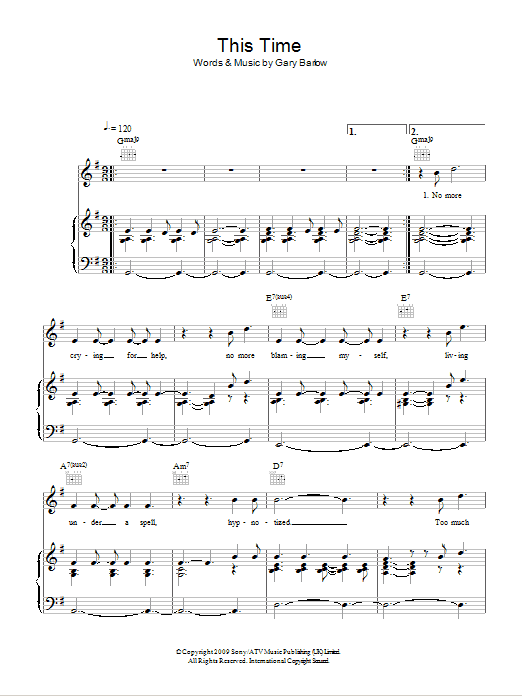 Download Shirley Bassey This Time Sheet Music and learn how to play Piano, Vocal & Guitar (Right-Hand Melody) PDF digital score in minutes