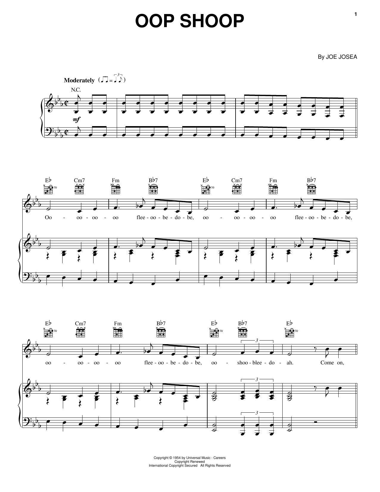 Download Shirley Gunter & The Queens Oop Shoop Sheet Music and learn how to play Piano, Vocal & Guitar (Right-Hand Melody) PDF digital score in minutes