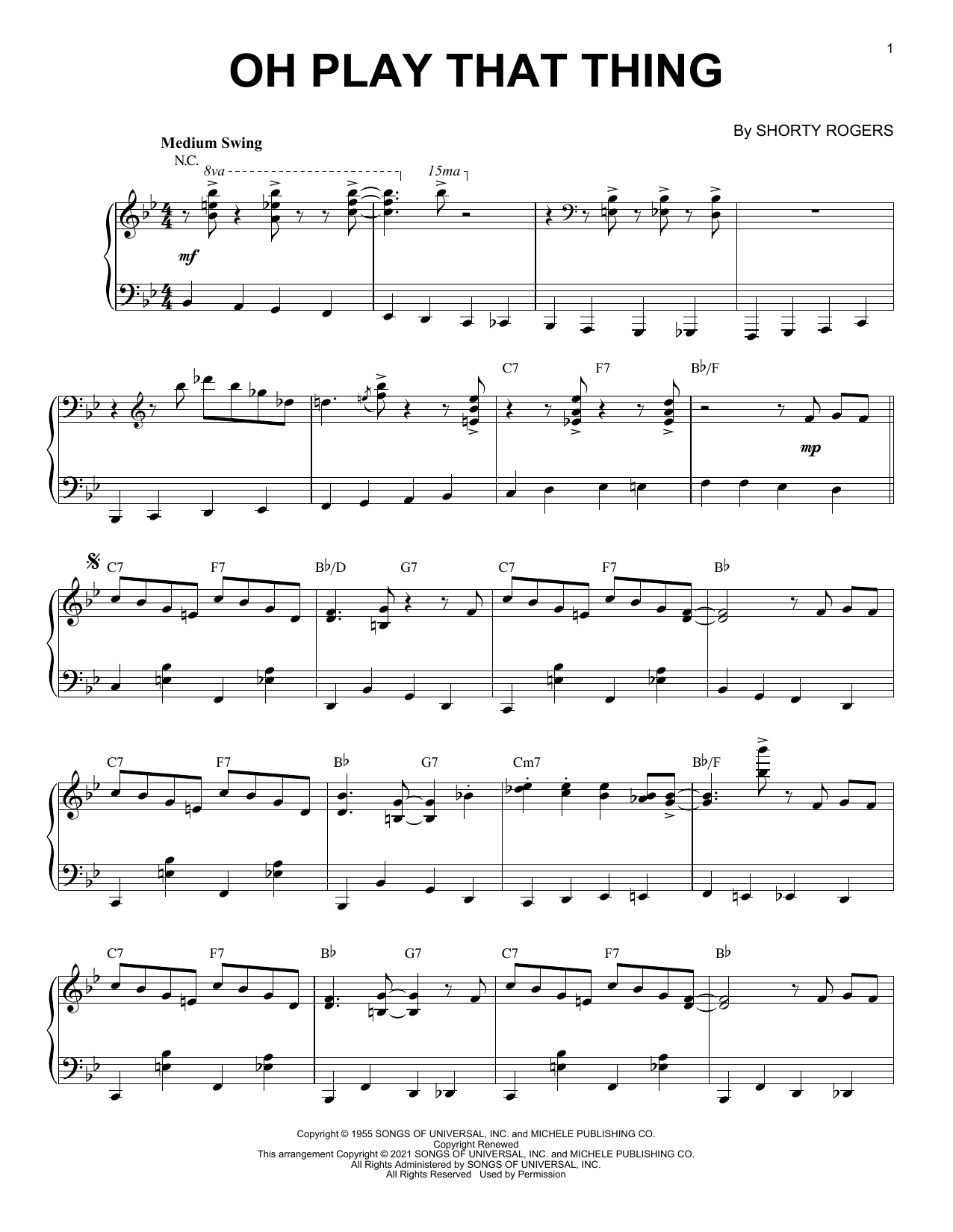 Download Shorty Rogers Oh Play That Thing [Jazz version] (arr. Brent Edstrom) Sheet Music and learn how to play Piano Solo PDF digital score in minutes