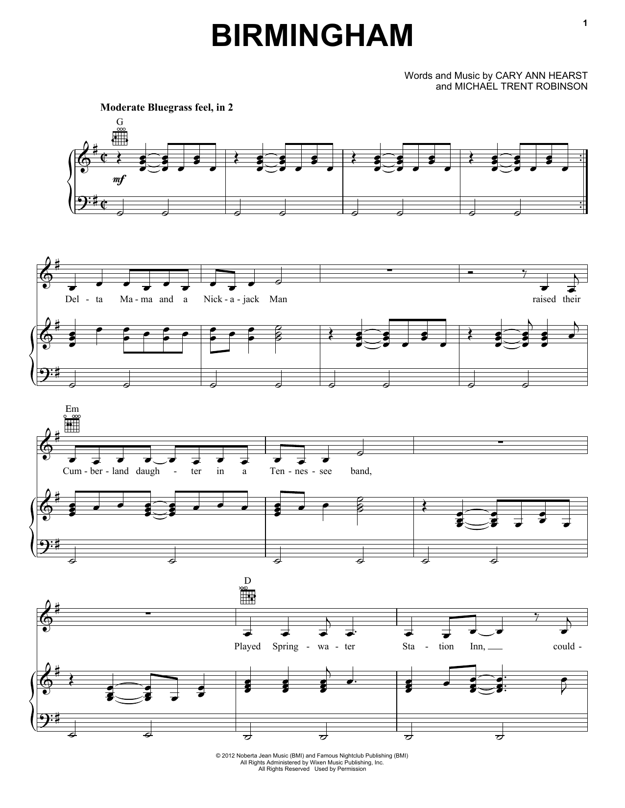 Download Shovels & Rope Birmingham Sheet Music and learn how to play Piano, Vocal & Guitar Chords (Right-Hand Melody) PDF digital score in minutes