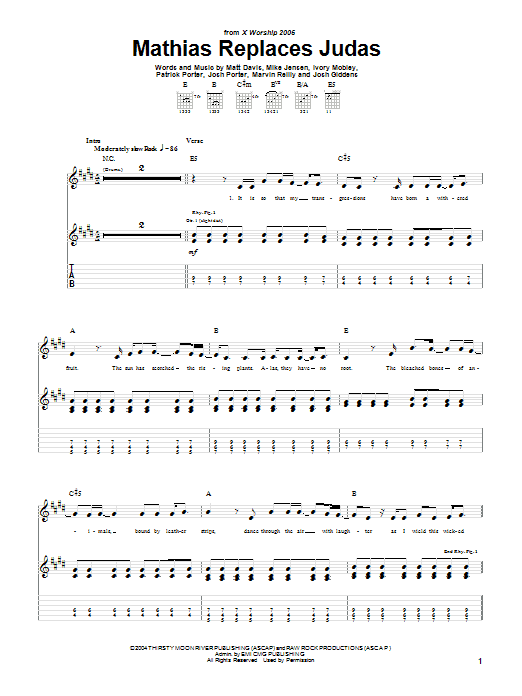 Download Showbread Mathias Replaces Judas Sheet Music and learn how to play Guitar Tab PDF digital score in minutes