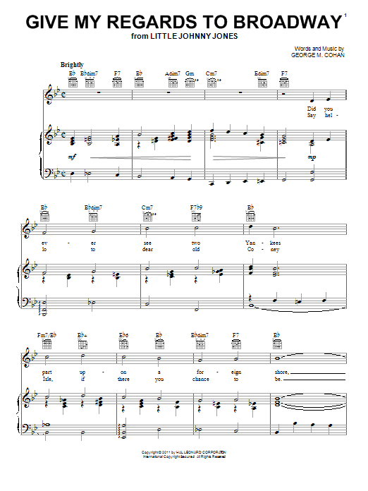 Download Showtune Give My Regards To Broadway Sheet Music and learn how to play Piano, Vocal & Guitar (Right-Hand Melody) PDF digital score in minutes