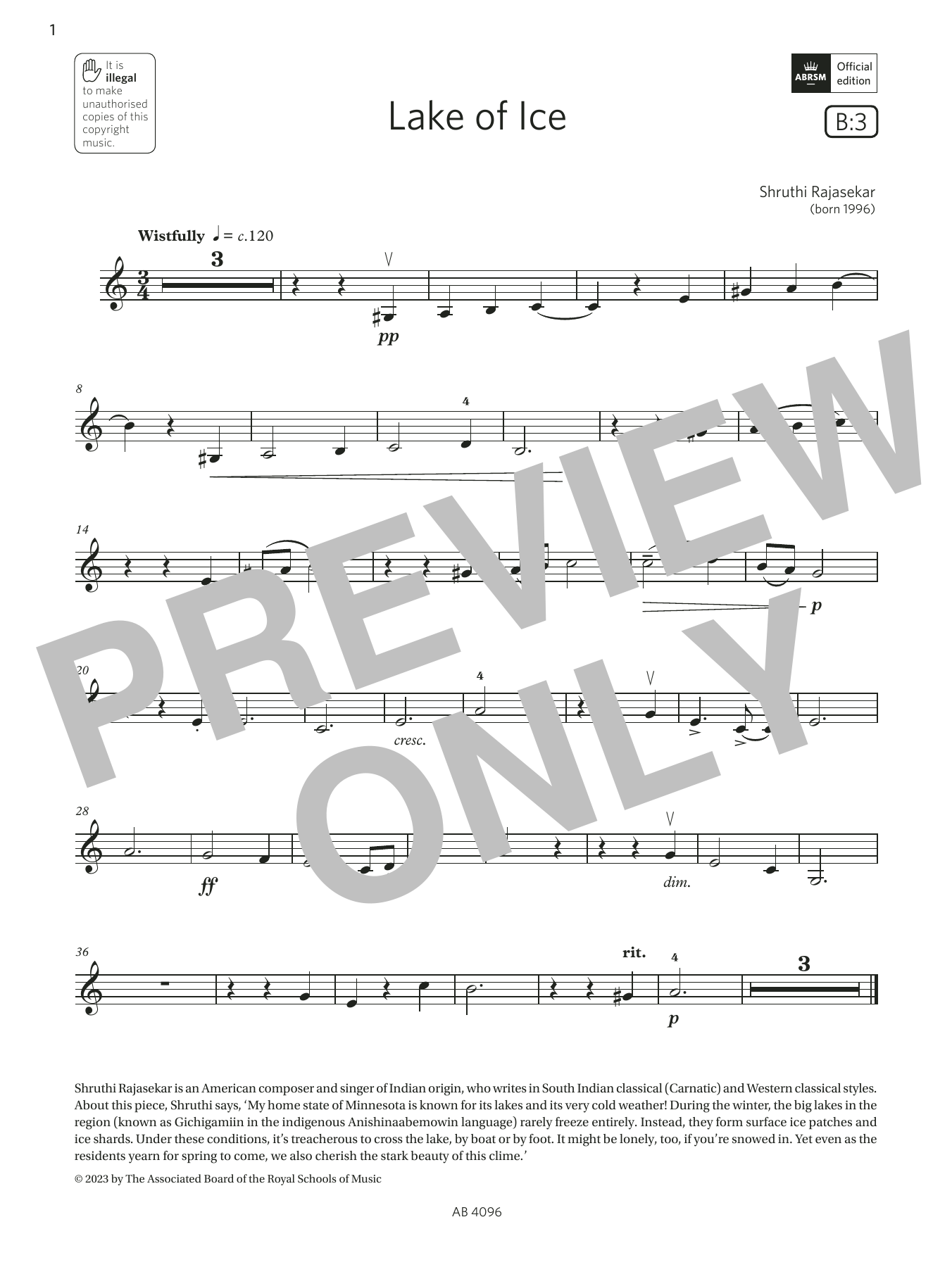 Download Shruthi Rajasekar Lake of Ice (Grade 2, B3, from the ABRSM Violin Syllabus from 2024) Sheet Music and learn how to play Violin Solo PDF digital score in minutes