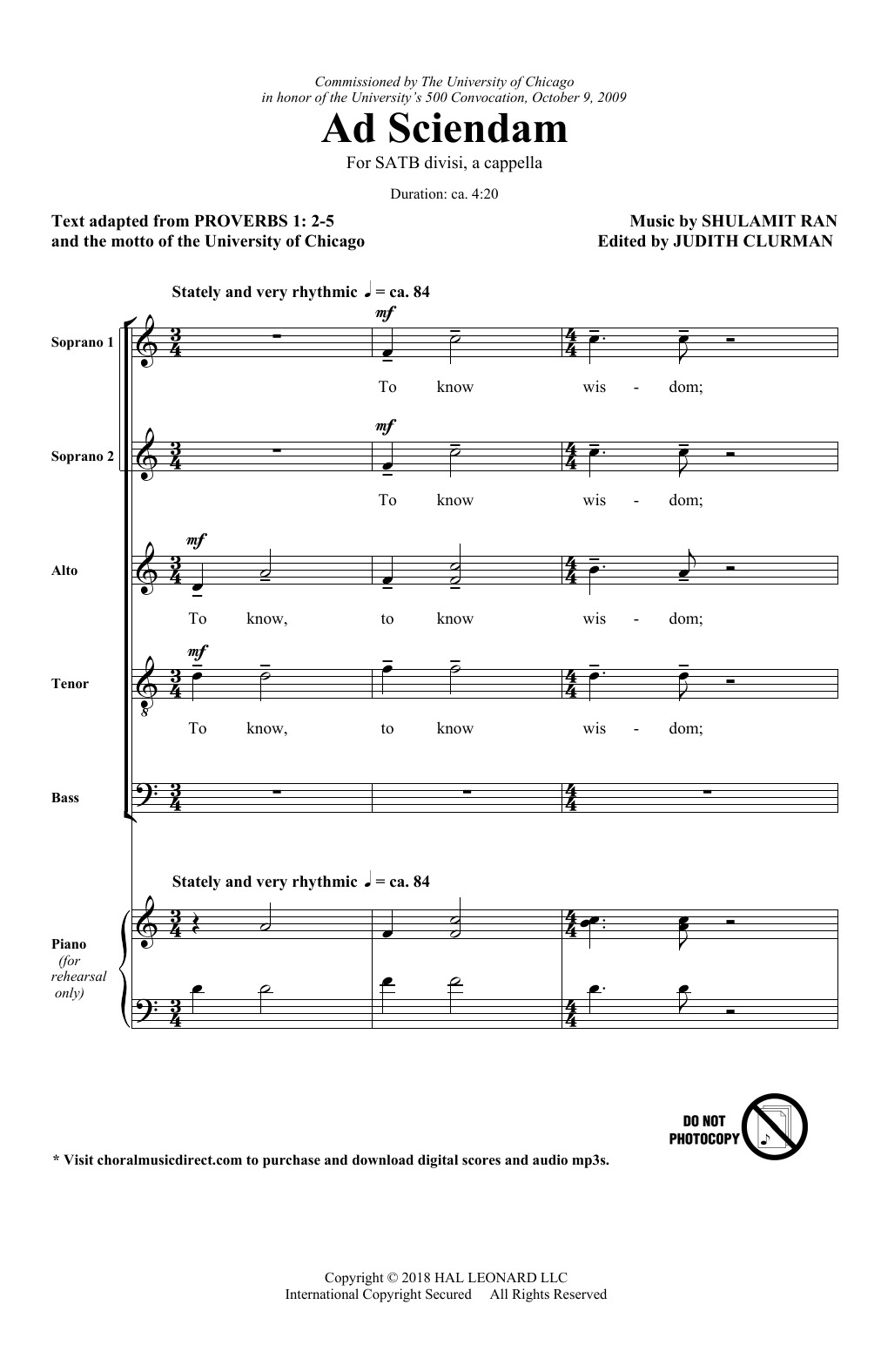 Download Shulamit Ran Ad Sciendam Sheet Music and learn how to play SATB Choir PDF digital score in minutes