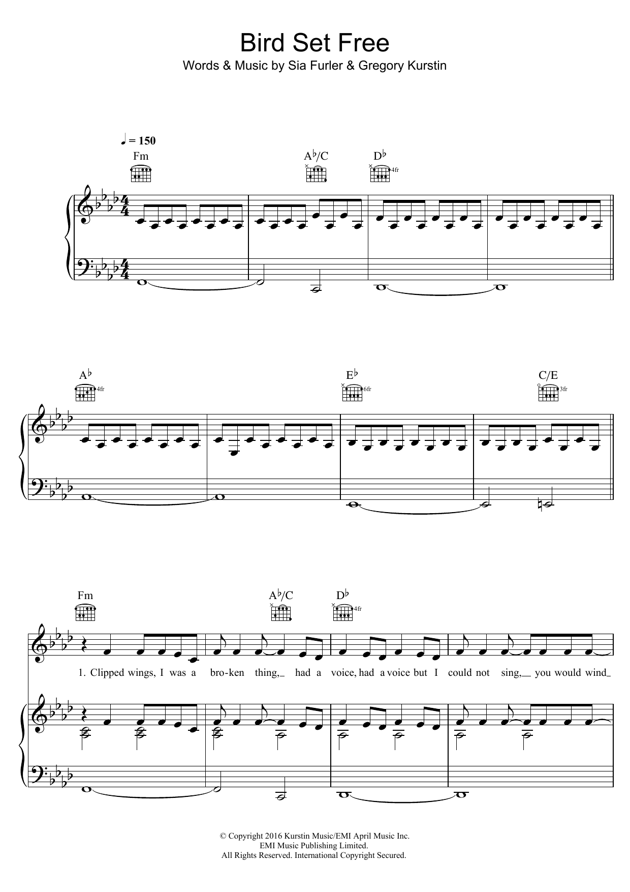 Download Sia Bird Set Free Sheet Music and learn how to play Piano, Vocal & Guitar (Right-Hand Melody) PDF digital score in minutes