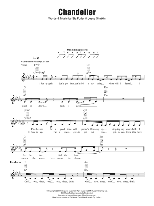 Download Sia Chandelier Sheet Music and learn how to play Melody Line, Lyrics & Chords PDF digital score in minutes