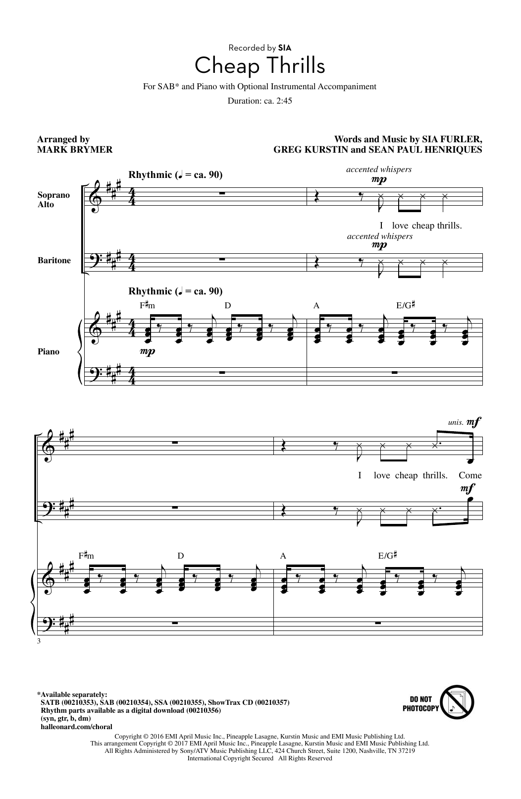 Download Mark Brymer Cheap Thrills Sheet Music and learn how to play SAB PDF digital score in minutes