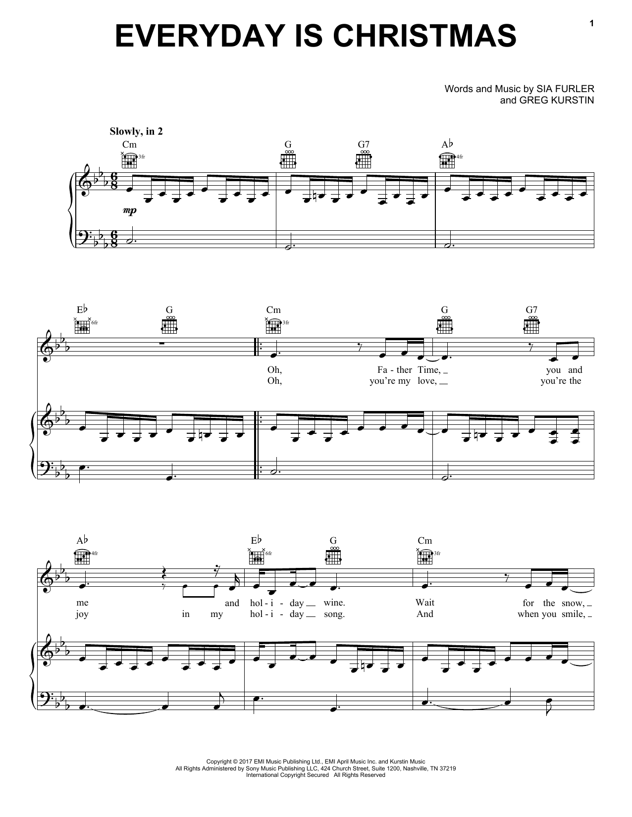 Download Sia Everyday Is Christmas Sheet Music and learn how to play Piano, Vocal & Guitar Chords (Right-Hand Melody) PDF digital score in minutes