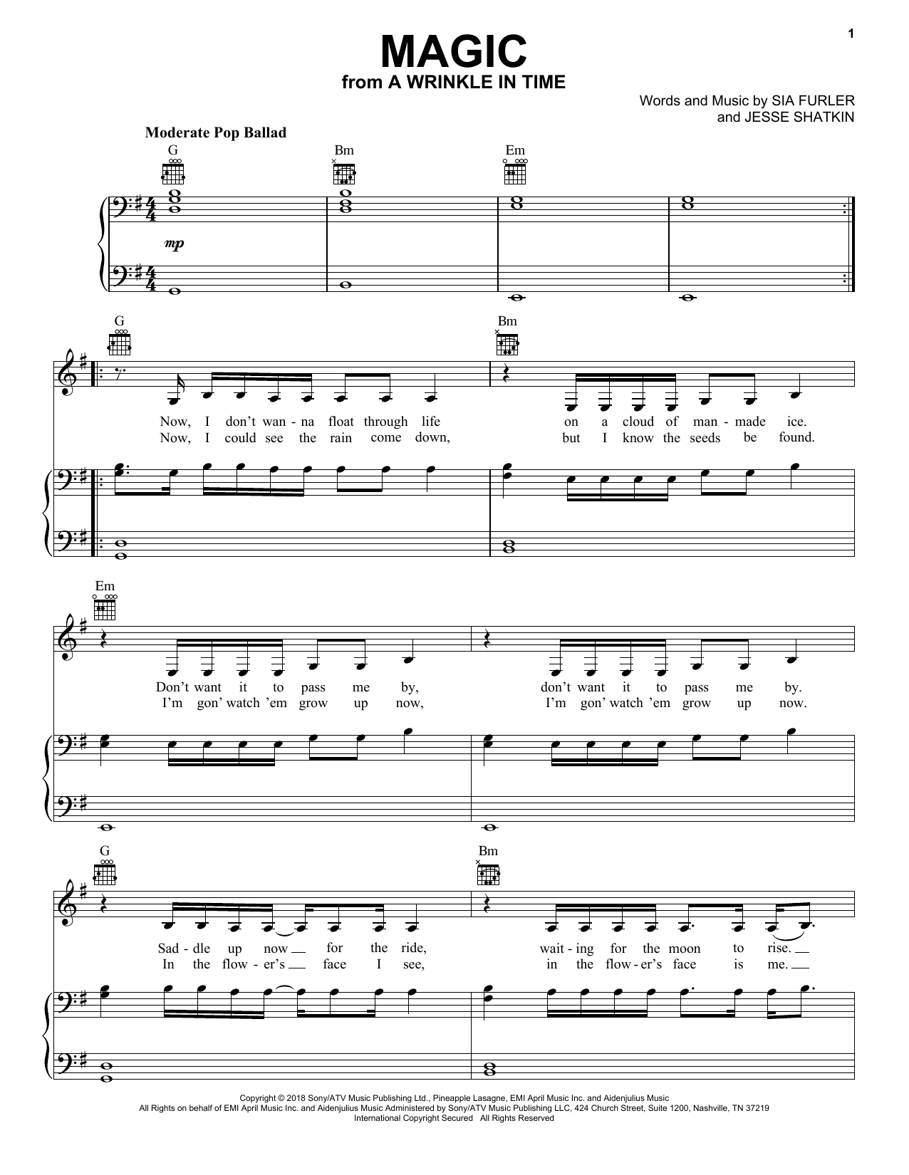 Download Sia Magic (from A Wrinkle In Time) Sheet Music and learn how to play Easy Piano PDF digital score in minutes