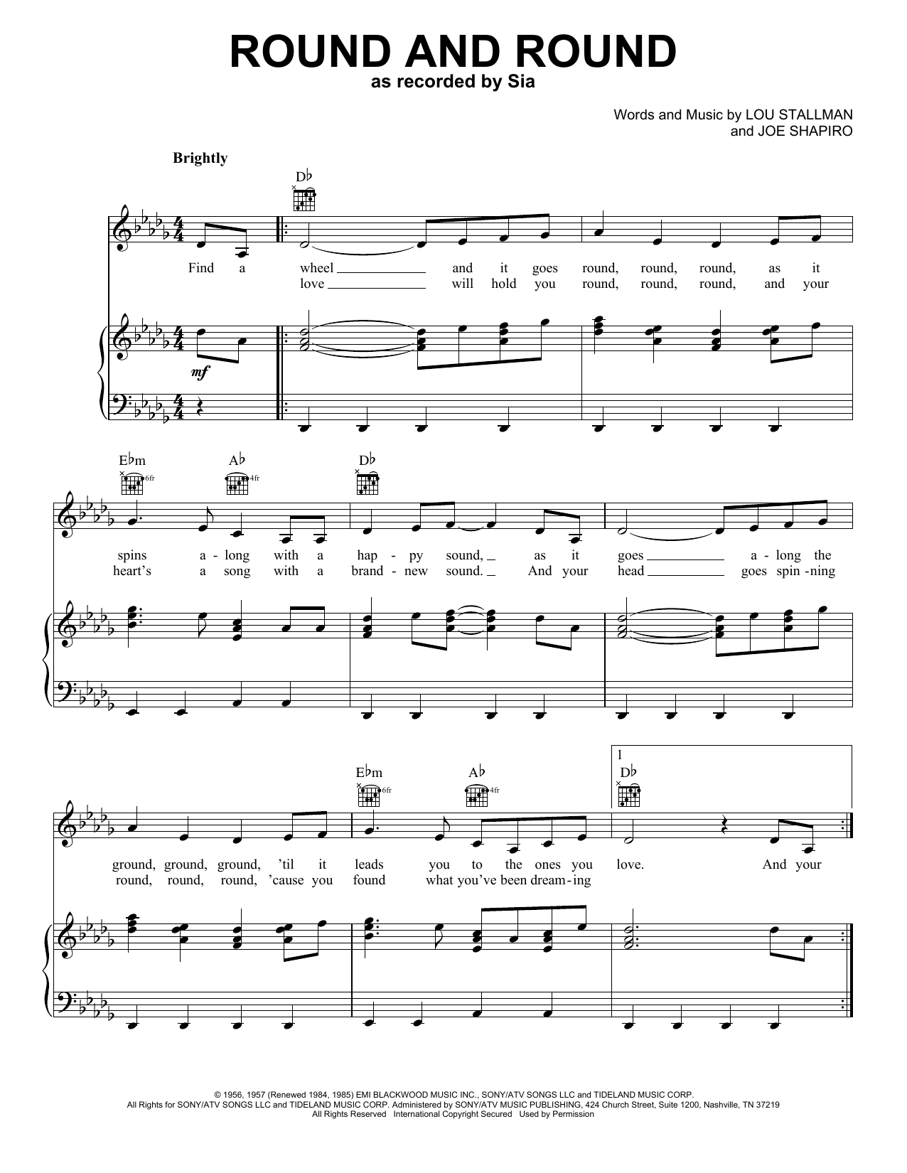 Download Sia Round And Round Sheet Music and learn how to play Piano, Vocal & Guitar Chords (Right-Hand Melody) PDF digital score in minutes