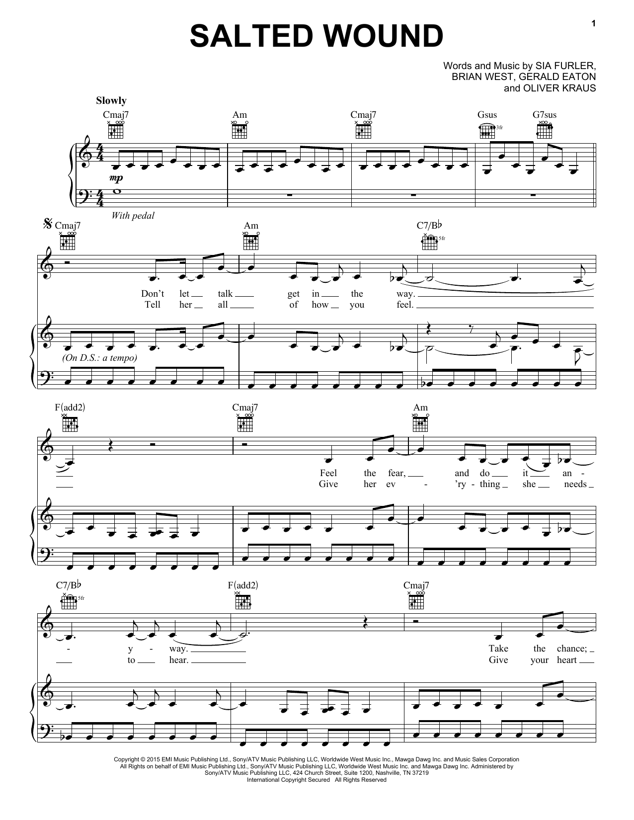 Download Sia Salted Wound Sheet Music and learn how to play Piano, Vocal & Guitar (Right-Hand Melody) PDF digital score in minutes