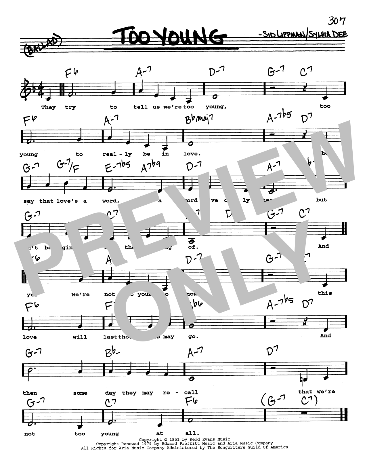 Download Sid Lippman Too Young (Low Voice) Sheet Music and learn how to play Real Book – Melody, Lyrics & Chords PDF digital score in minutes