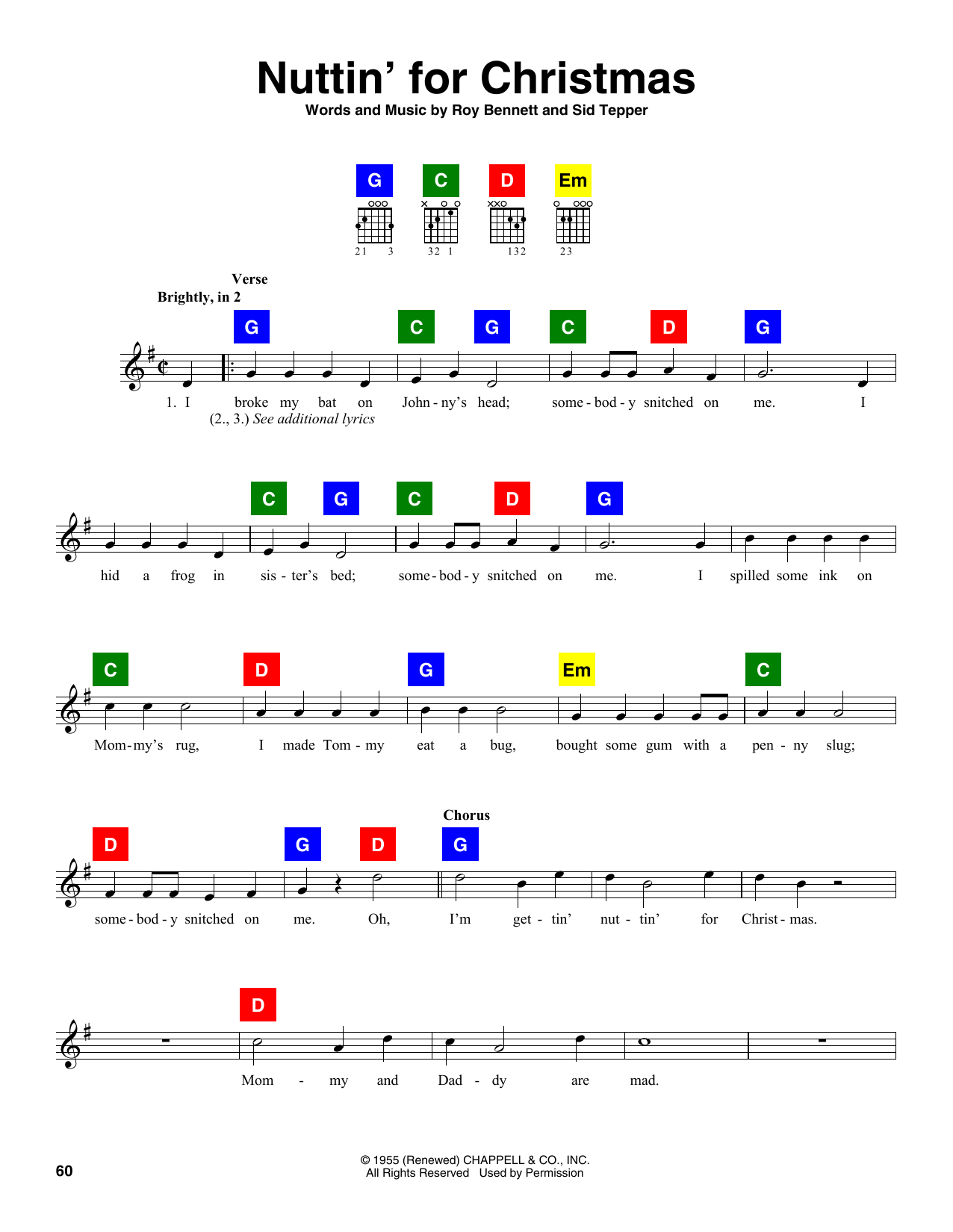 Download Sid Tepper and Roy Bennett Nuttin' For Christmas Sheet Music and learn how to play CHDBDY PDF digital score in minutes