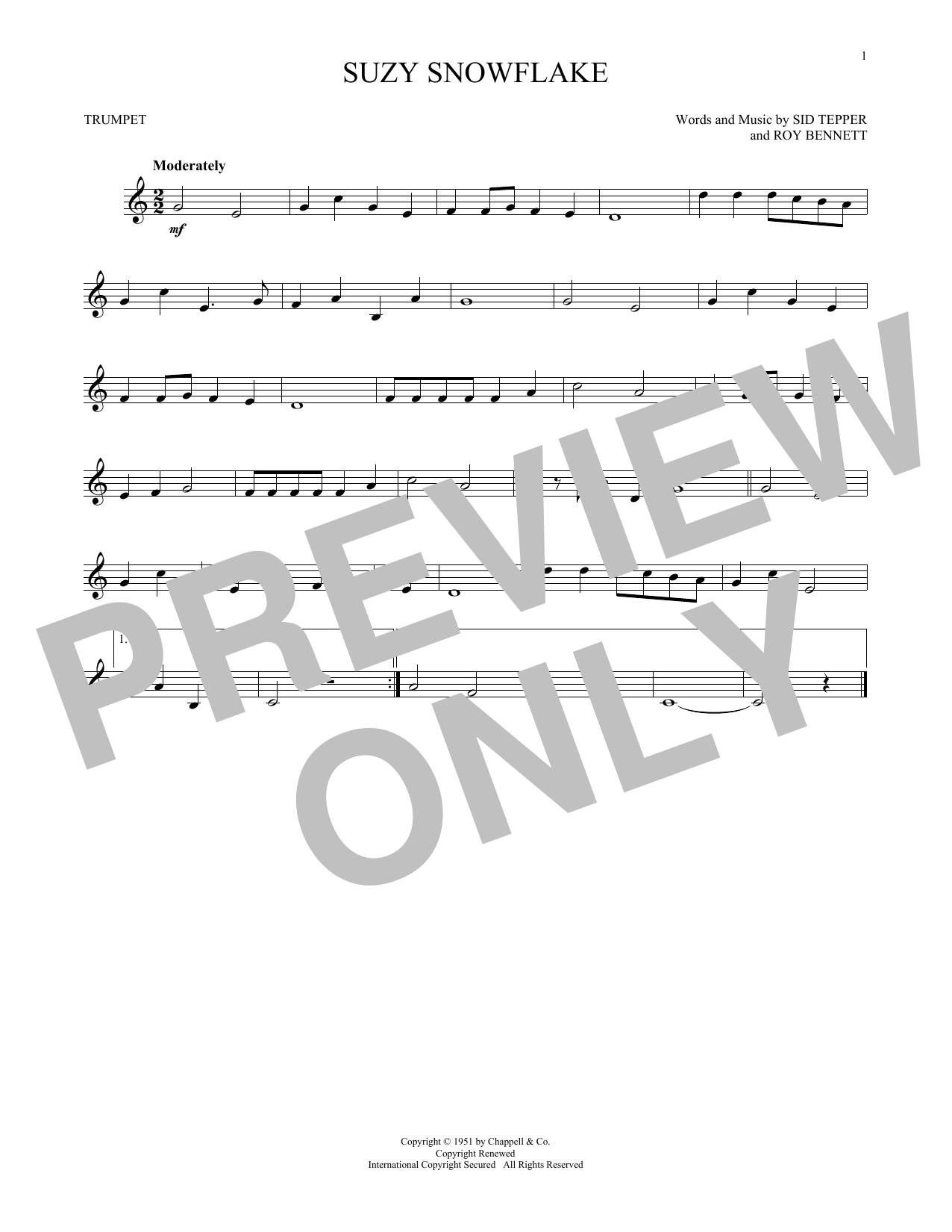 Download Sid Tepper and Roy Bennett Suzy Snowflake Sheet Music and learn how to play Clarinet PDF digital score in minutes