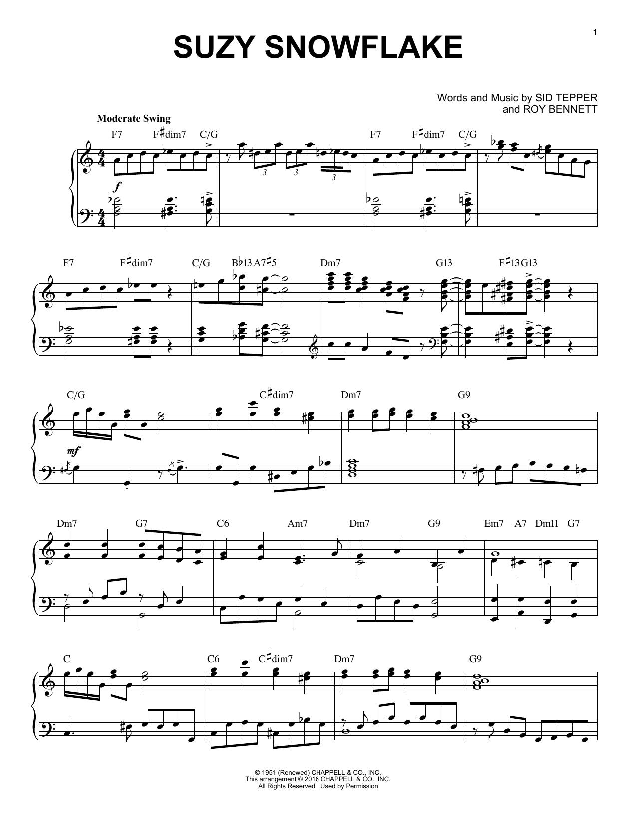 Download Sid Tepper Suzy Snowflake Sheet Music and learn how to play Piano PDF digital score in minutes