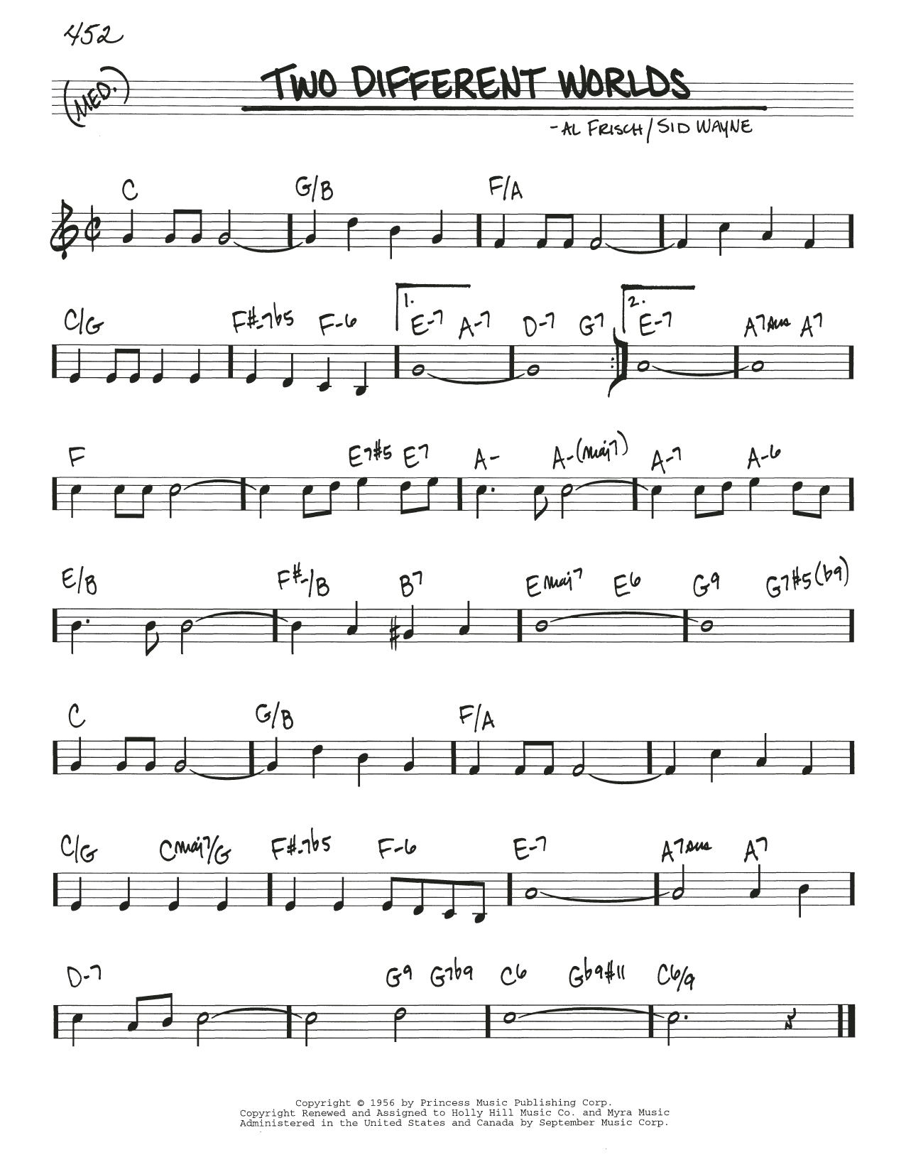 Download Sid Wayne Two Different Worlds Sheet Music and learn how to play Real Book – Melody & Chords PDF digital score in minutes