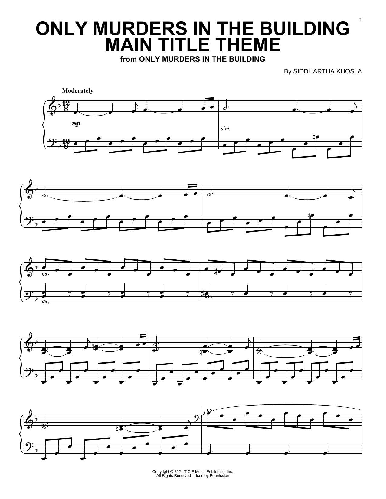 Download Siddhartha Khosla Only Murders In The Building (Main Title Theme) Sheet Music and learn how to play Piano Solo PDF digital score in minutes