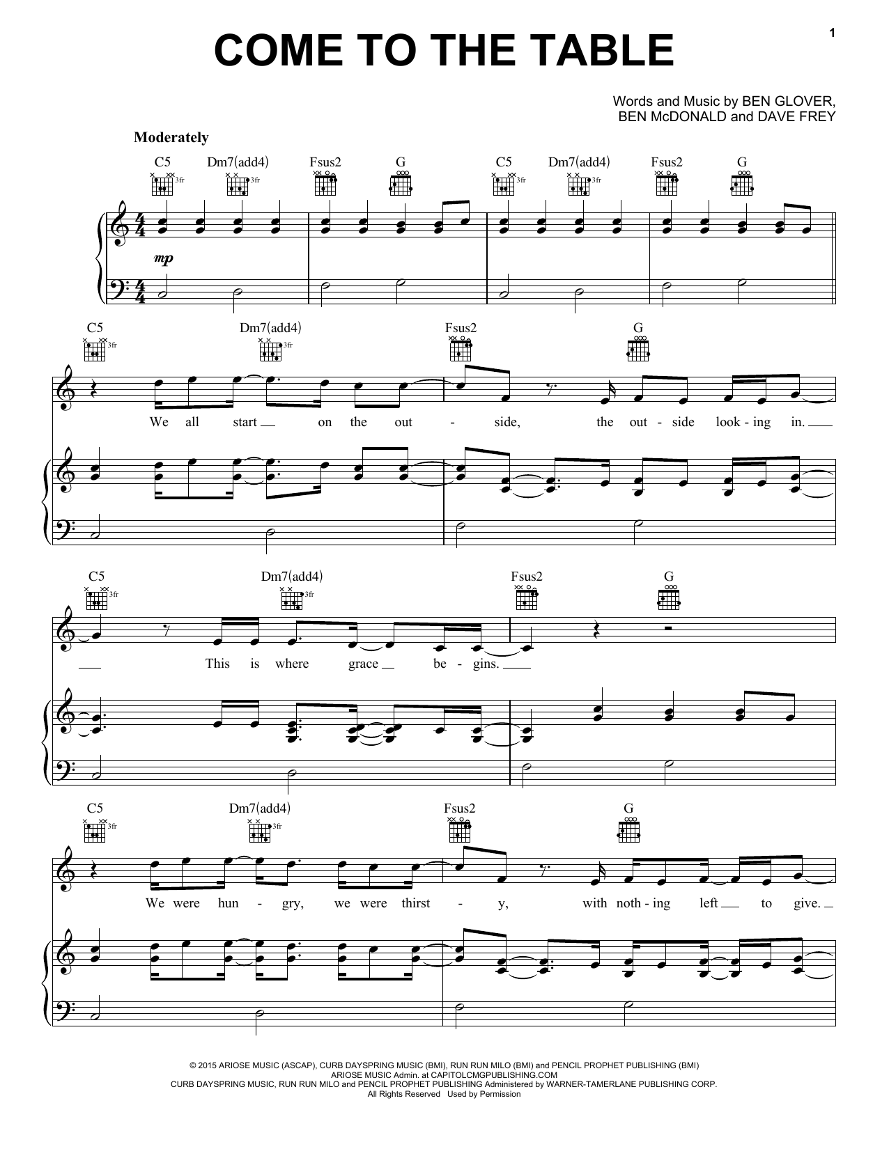 Download Sidewalk Prophets Come To The Table Sheet Music and learn how to play Piano, Vocal & Guitar (Right-Hand Melody) PDF digital score in minutes