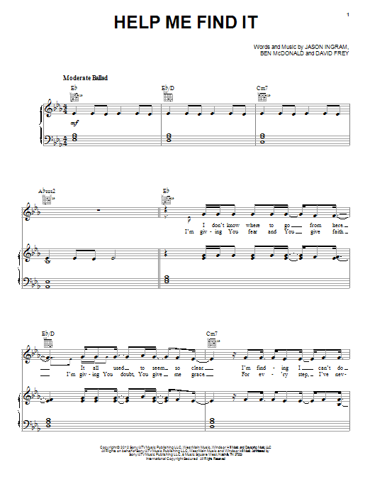 Download Sidewalk Prophets Help Me Find It Sheet Music and learn how to play Piano, Vocal & Guitar (Right-Hand Melody) PDF digital score in minutes