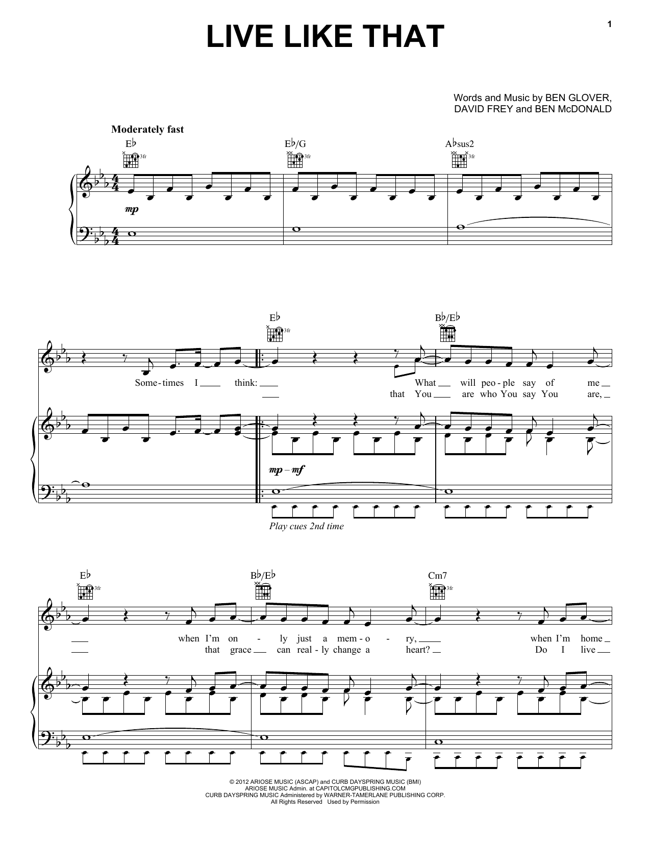 Download Sidewalk Prophets Live Like That Sheet Music and learn how to play Piano, Vocal & Guitar (Right-Hand Melody) PDF digital score in minutes