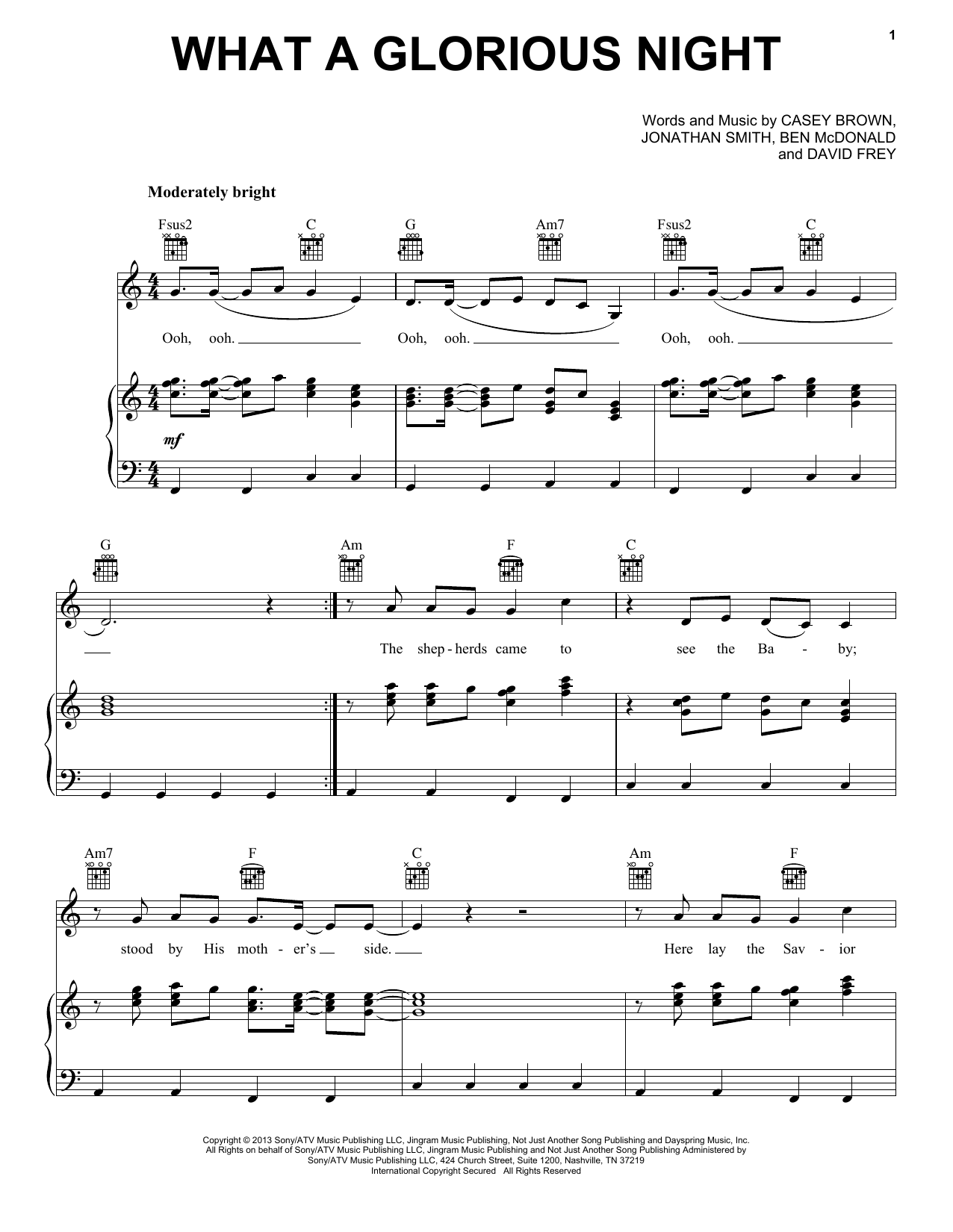 Download Sidewalk Prophets What A Glorious Night Sheet Music and learn how to play Piano, Vocal & Guitar (Right-Hand Melody) PDF digital score in minutes