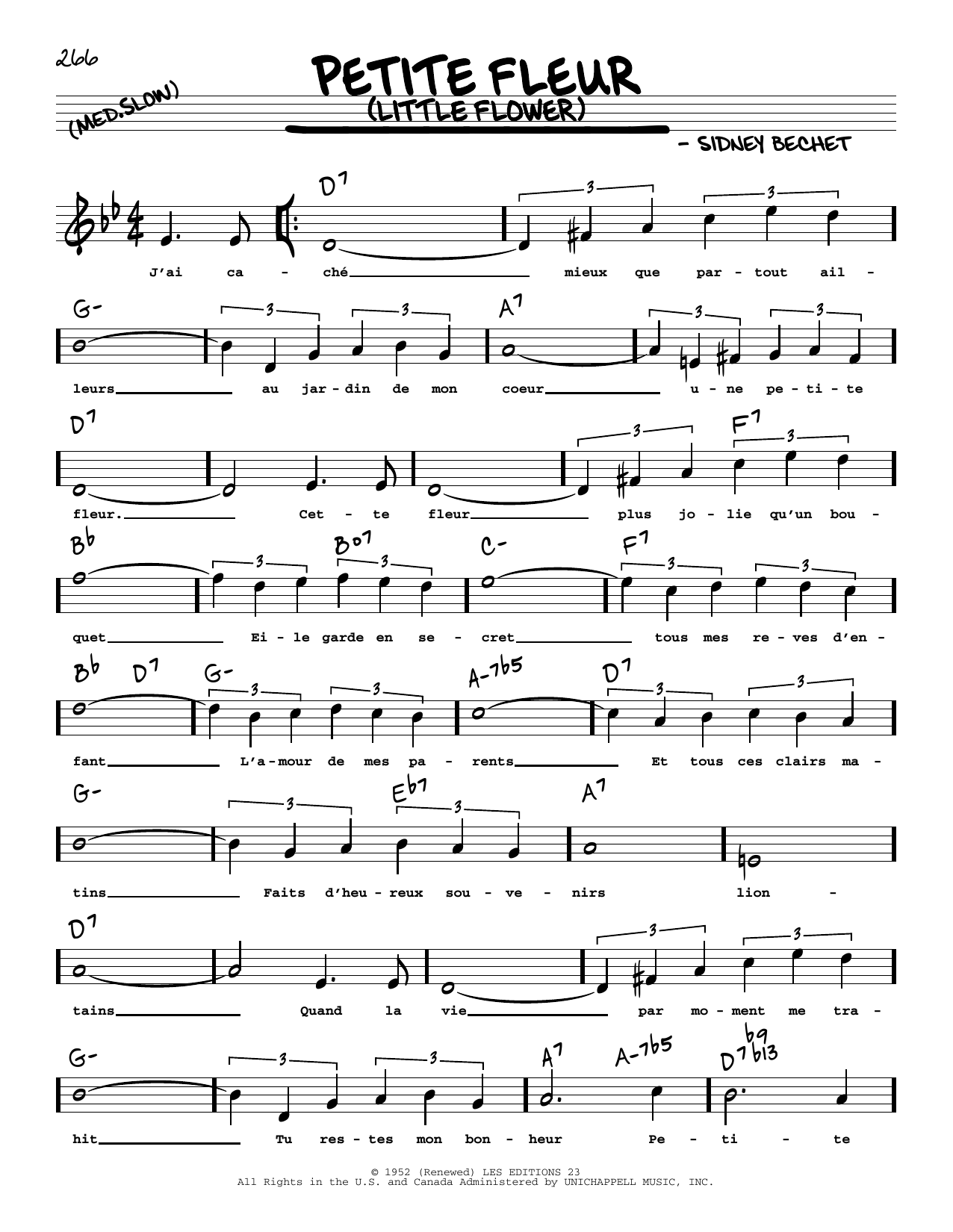 Download Sidney Bechet Petite Fleur (arr. Robert Rawlins) Sheet Music and learn how to play Real Book – Melody, Lyrics & Chords PDF digital score in minutes