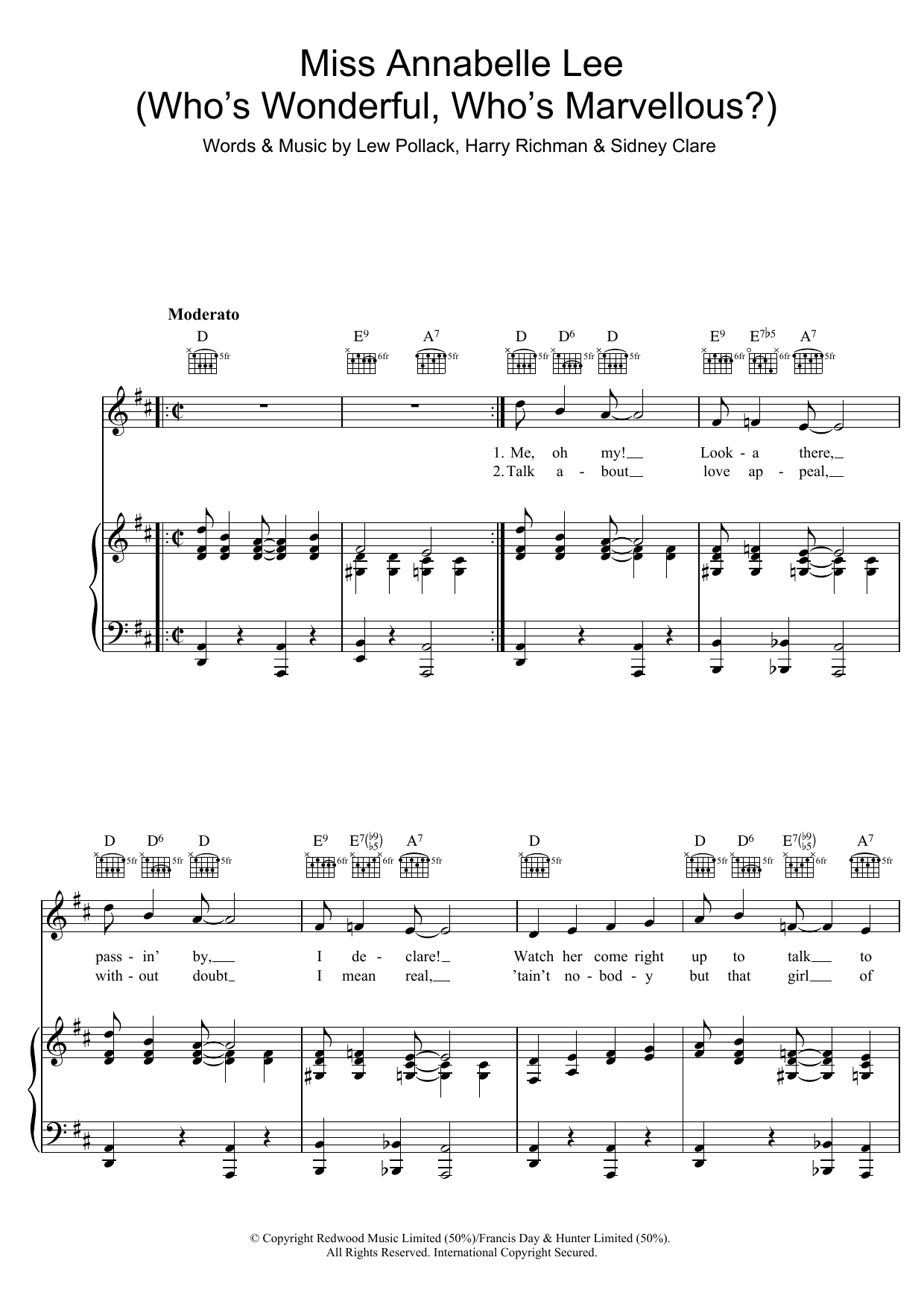 Download Sidney Clare Miss Annabelle Lee (Who's Wonderful, Who's Marvellous?) Sheet Music and learn how to play Piano, Vocal & Guitar (Right-Hand Melody) PDF digital score in minutes
