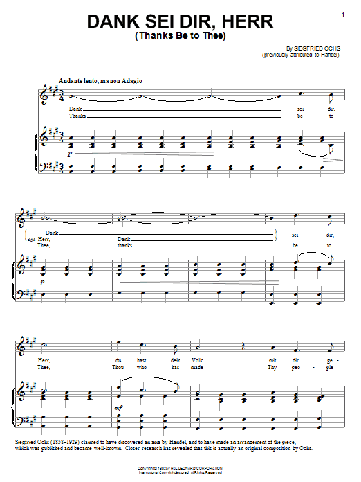 Download Siegfried Ochs Dank Sei Dir, Herr Sheet Music and learn how to play Piano, Vocal & Guitar (Right-Hand Melody) PDF digital score in minutes