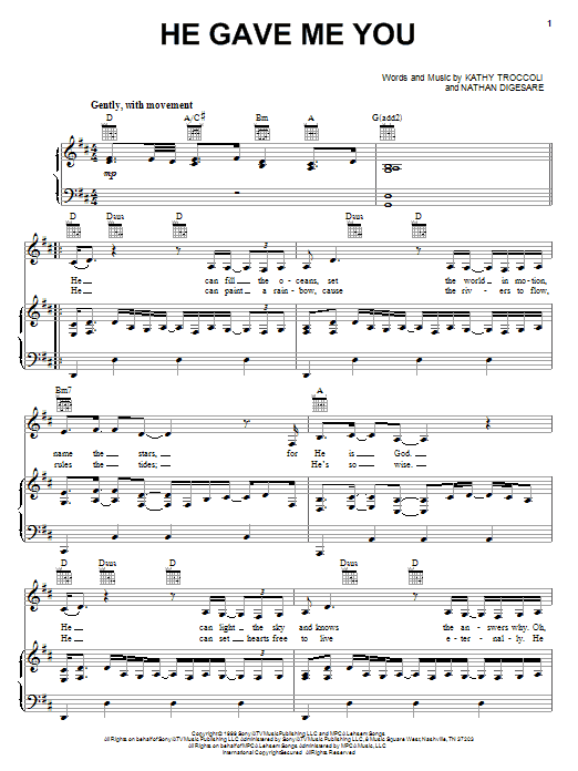 Download Sierra He Gave Me You Sheet Music and learn how to play Piano, Vocal & Guitar (Right-Hand Melody) PDF digital score in minutes