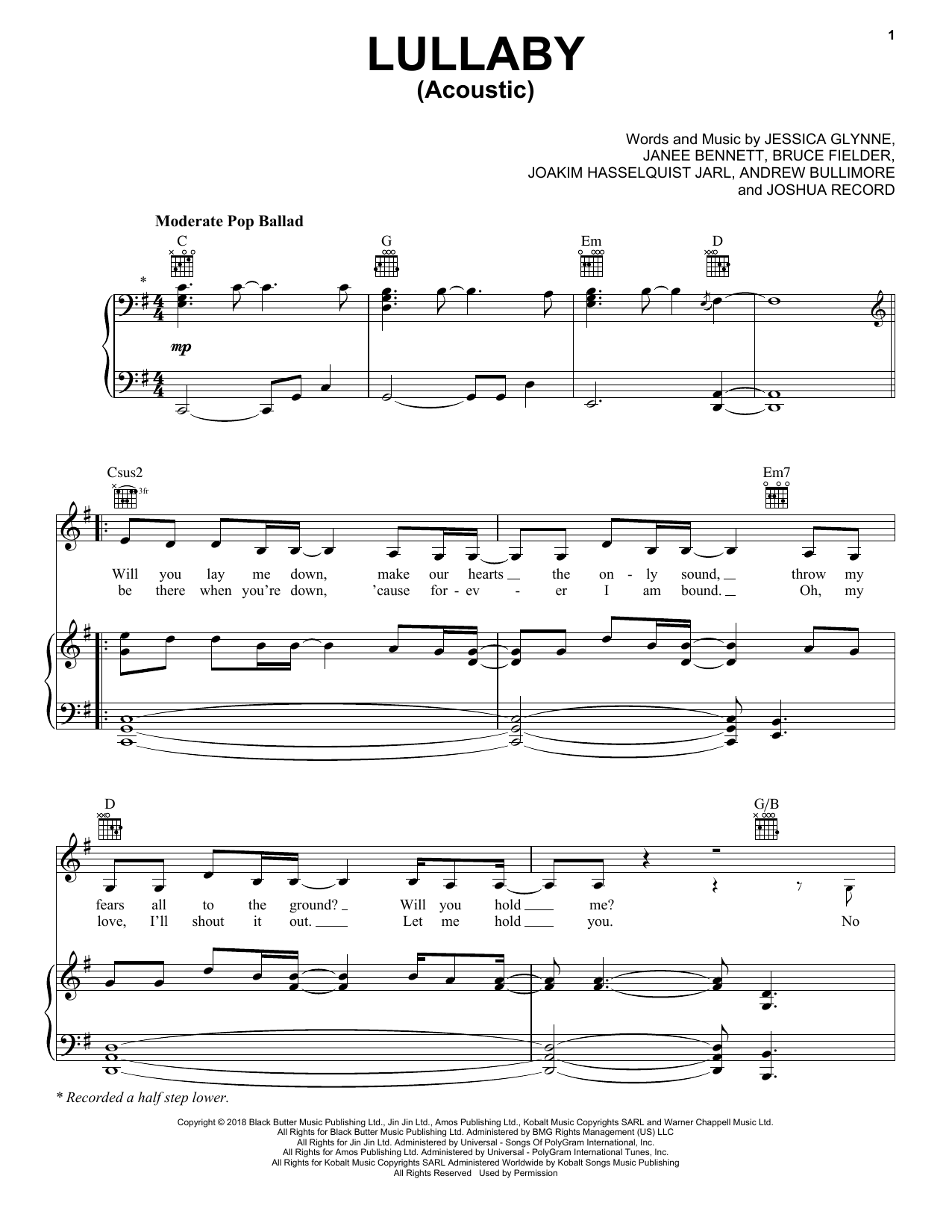 Download Sigala & Paloma Faith Lullaby (Acoustic) Sheet Music and learn how to play Piano, Vocal & Guitar Chords (Right-Hand Melody) PDF digital score in minutes