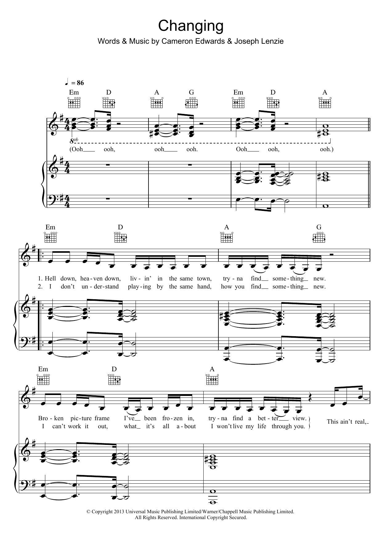Download Sigma Changing (feat. Paloma Faith) Sheet Music and learn how to play Piano, Vocal & Guitar PDF digital score in minutes