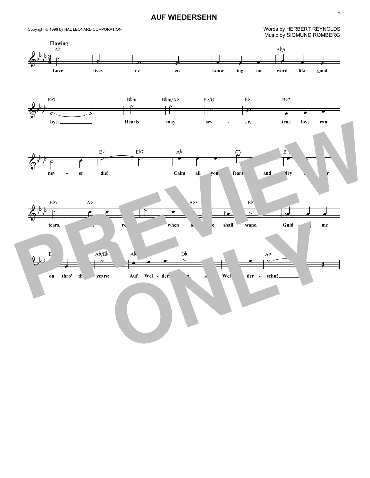 Download Sigmund Romberg Auf Wiedersehn Sheet Music and learn how to play Melody Line, Lyrics & Chords PDF digital score in minutes