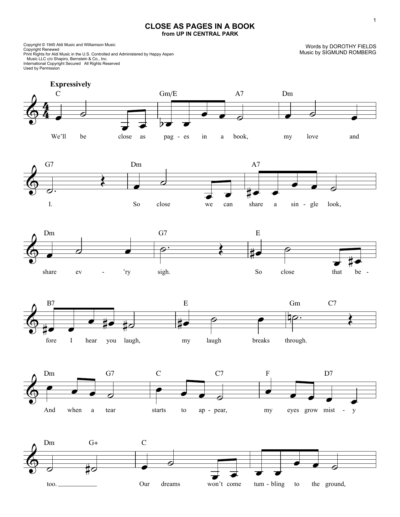 Download Sigmund Romberg Close As Pages In A Book Sheet Music and learn how to play Melody Line, Lyrics & Chords PDF digital score in minutes