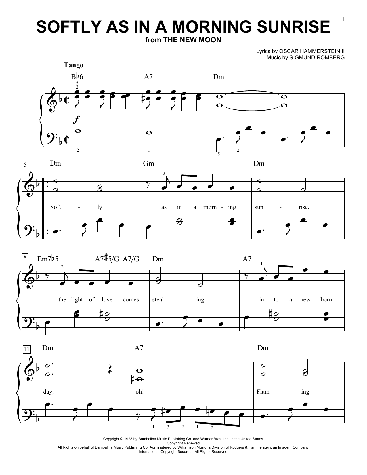 Download Sigmund Romberg Softly As In A Morning Sunrise Sheet Music and learn how to play Easy Piano PDF digital score in minutes