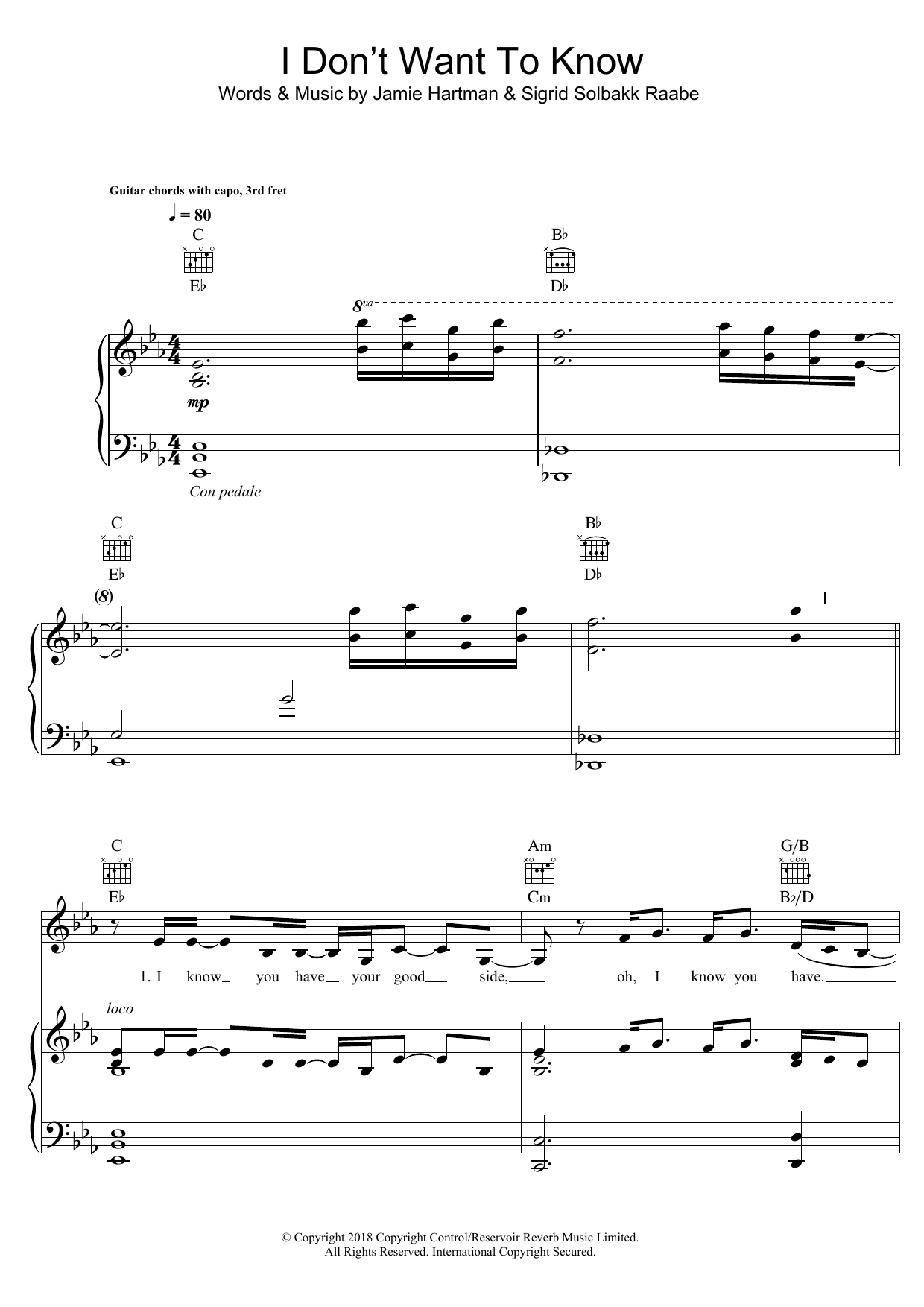 Download Sigrid I Don't Want To Know Sheet Music and learn how to play Piano, Vocal & Guitar (Right-Hand Melody) PDF digital score in minutes