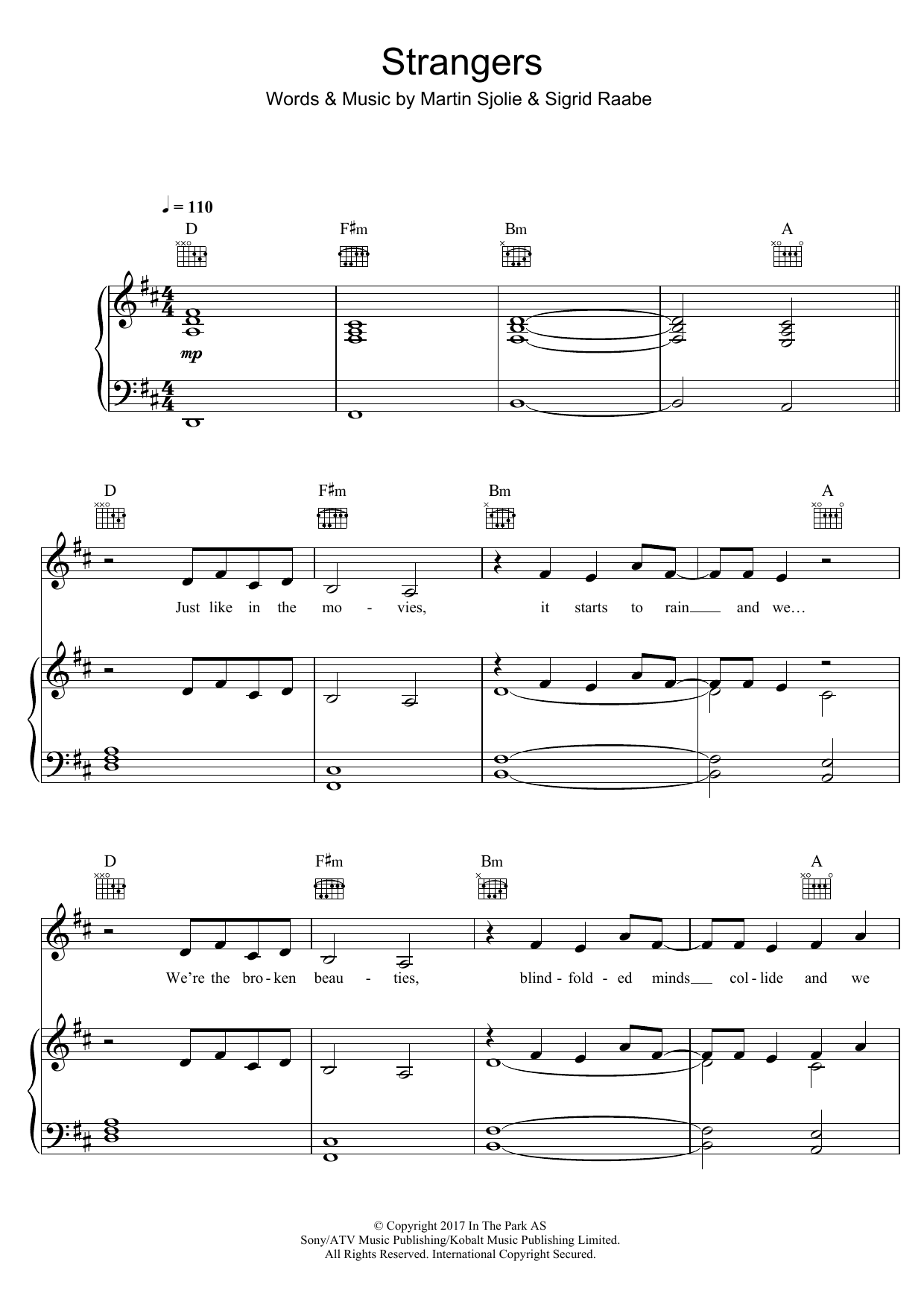 Download Sigrid Strangers Sheet Music and learn how to play Piano, Vocal & Guitar (Right-Hand Melody) PDF digital score in minutes