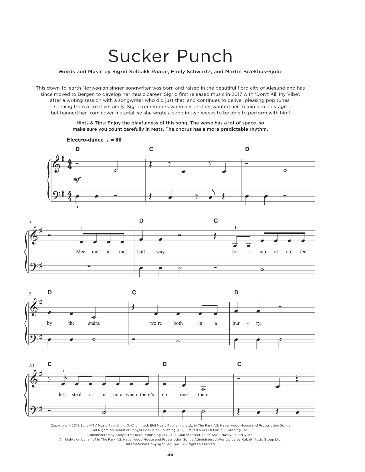 Download Sigrid Sucker Punch Sheet Music and learn how to play Really Easy Piano PDF digital score in minutes