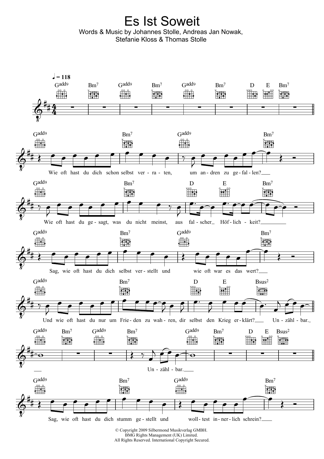 Download Silbermond Es Ist Soweit Sheet Music and learn how to play Melody Line, Lyrics & Chords PDF digital score in minutes