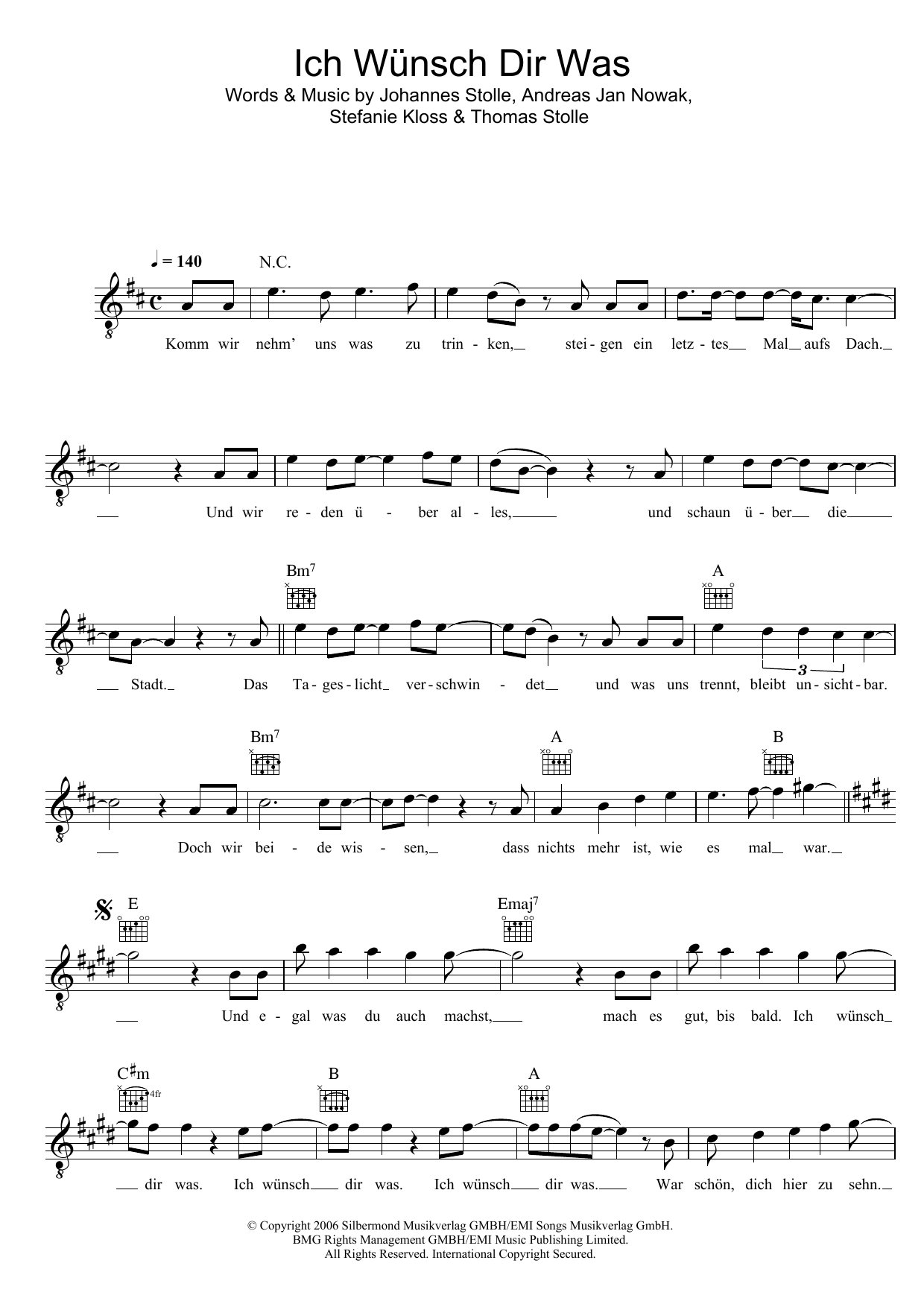 Download Silbermond Ich Wünsch Dir Was Sheet Music and learn how to play Melody Line, Lyrics & Chords PDF digital score in minutes