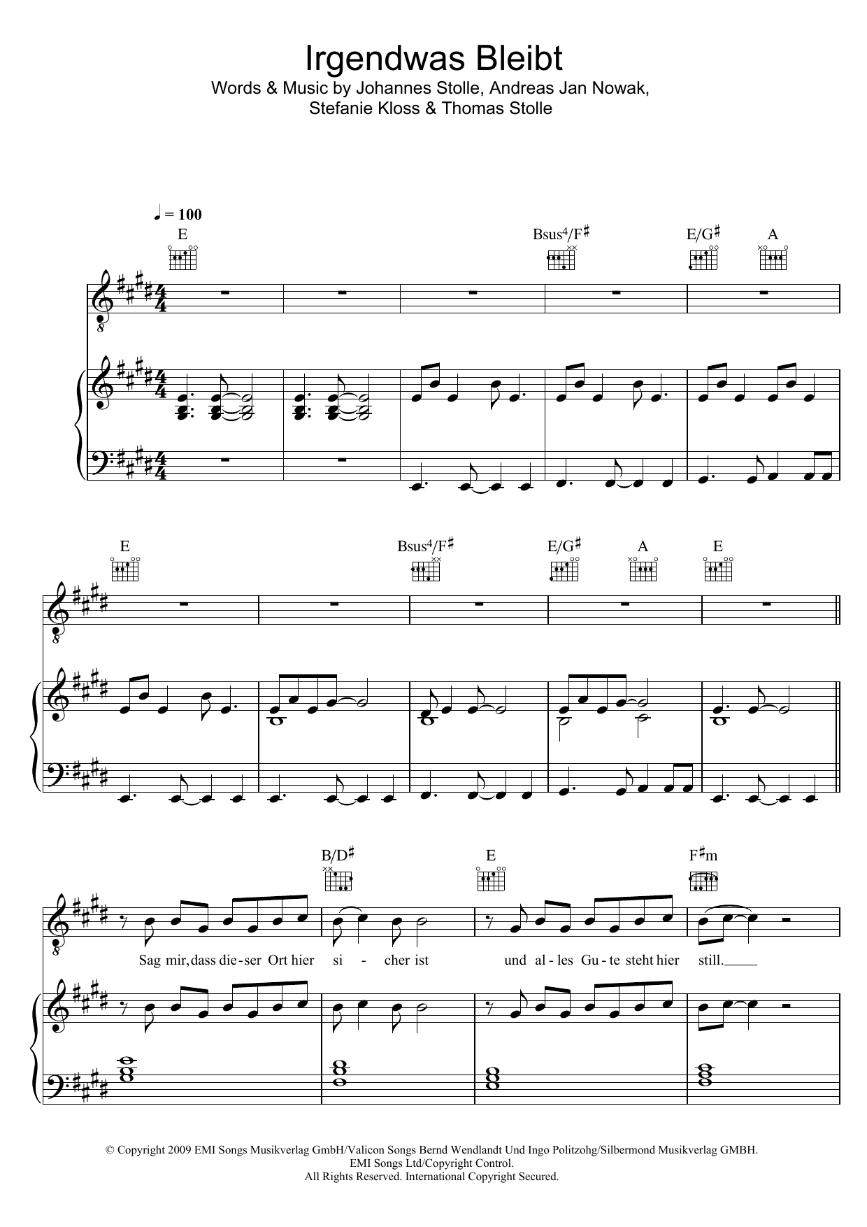 Download Silbermond Irgendwas Bleibt Sheet Music and learn how to play Piano, Vocal & Guitar (Right-Hand Melody) PDF digital score in minutes