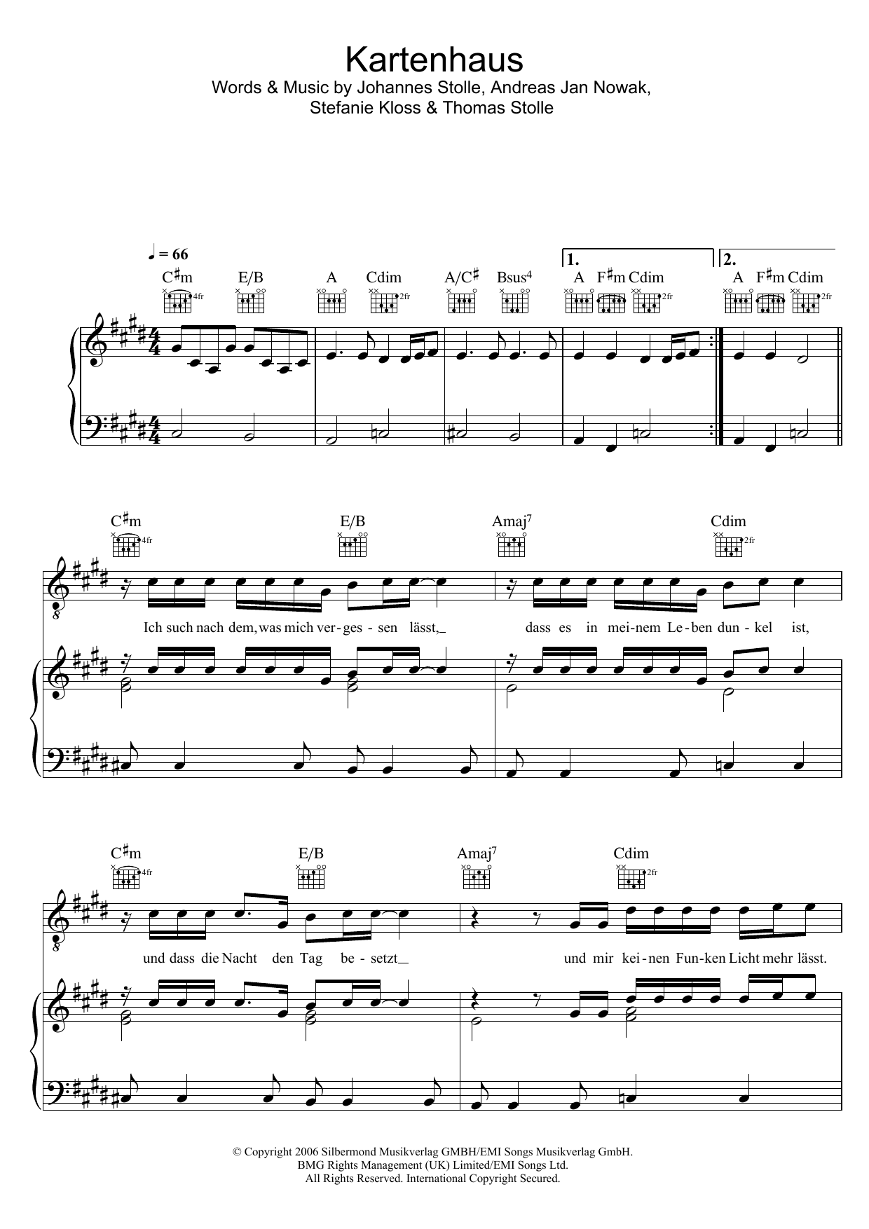 Download Silbermond Kartenhaus Sheet Music and learn how to play Piano, Vocal & Guitar (Right-Hand Melody) PDF digital score in minutes