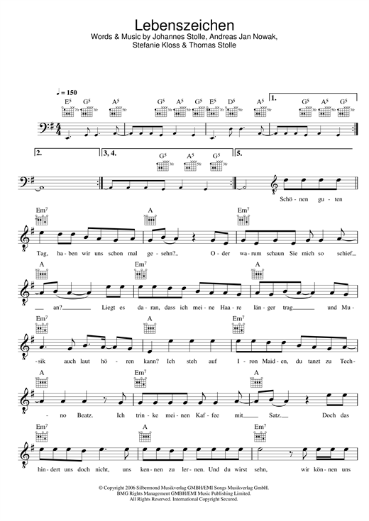 Download Silbermond Lebenszeichen Sheet Music and learn how to play Melody Line, Lyrics & Chords PDF digital score in minutes