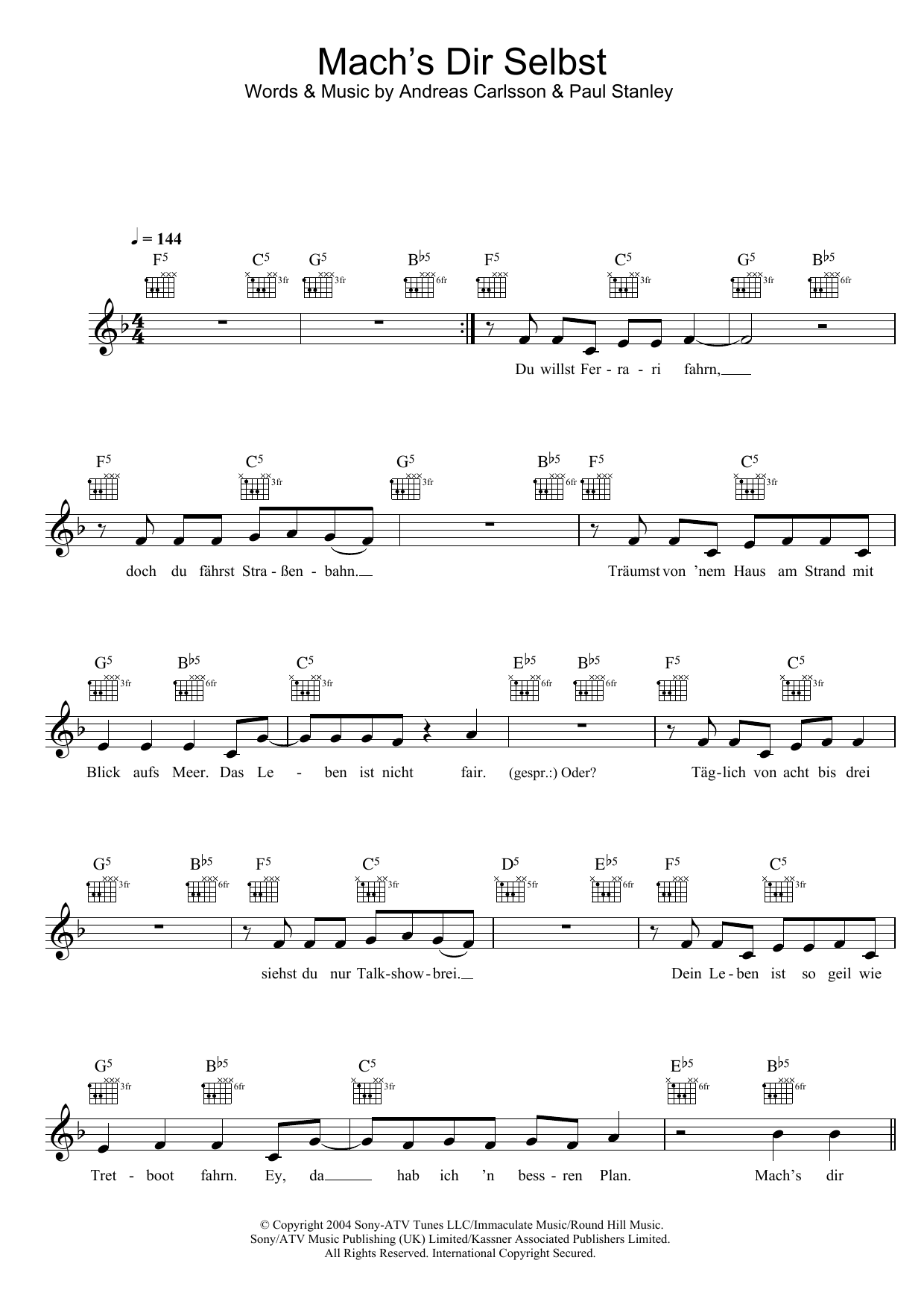 Download Silbermond Machs Dir Selbst! Sheet Music and learn how to play Melody Line, Lyrics & Chords PDF digital score in minutes