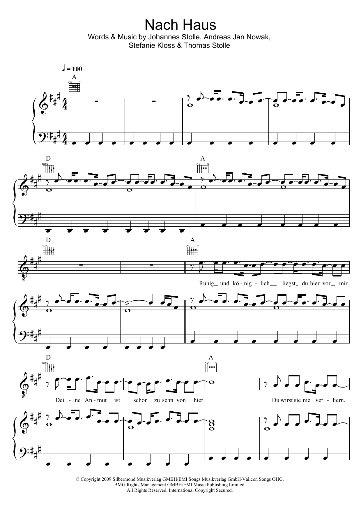 Download Silbermond Nach Haus Sheet Music and learn how to play Piano, Vocal & Guitar (Right-Hand Melody) PDF digital score in minutes