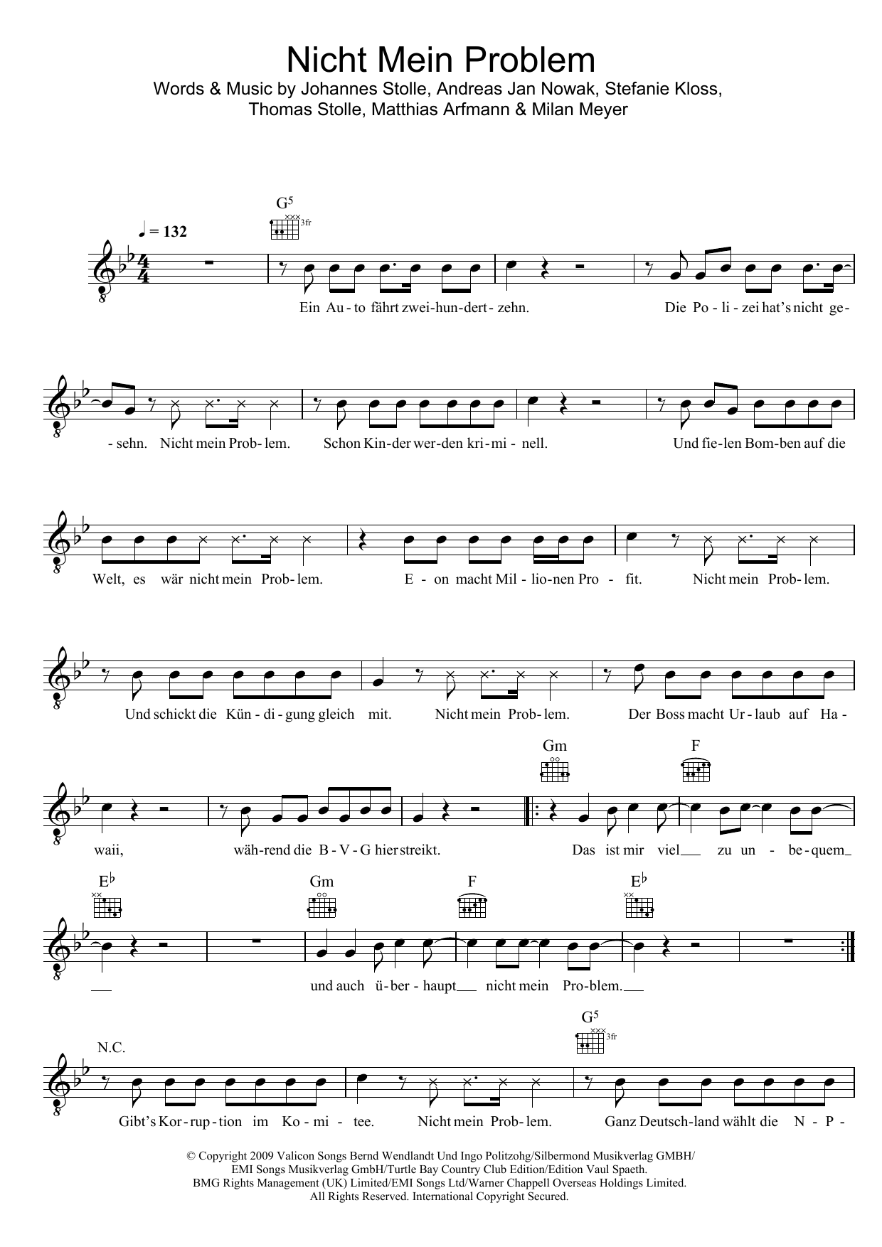 Download Silbermond Nicht Mein Problem Sheet Music and learn how to play Melody Line, Lyrics & Chords PDF digital score in minutes