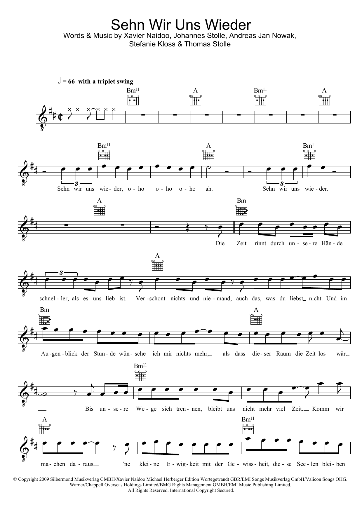 Download Silbermond Sehn Wir Uns Wieder Sheet Music and learn how to play Melody Line, Lyrics & Chords PDF digital score in minutes