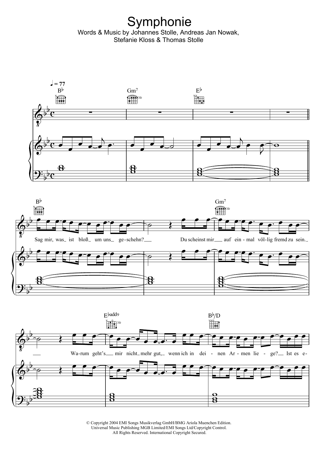 Download Silbermond Symphonie Sheet Music and learn how to play Piano, Vocal & Guitar (Right-Hand Melody) PDF digital score in minutes