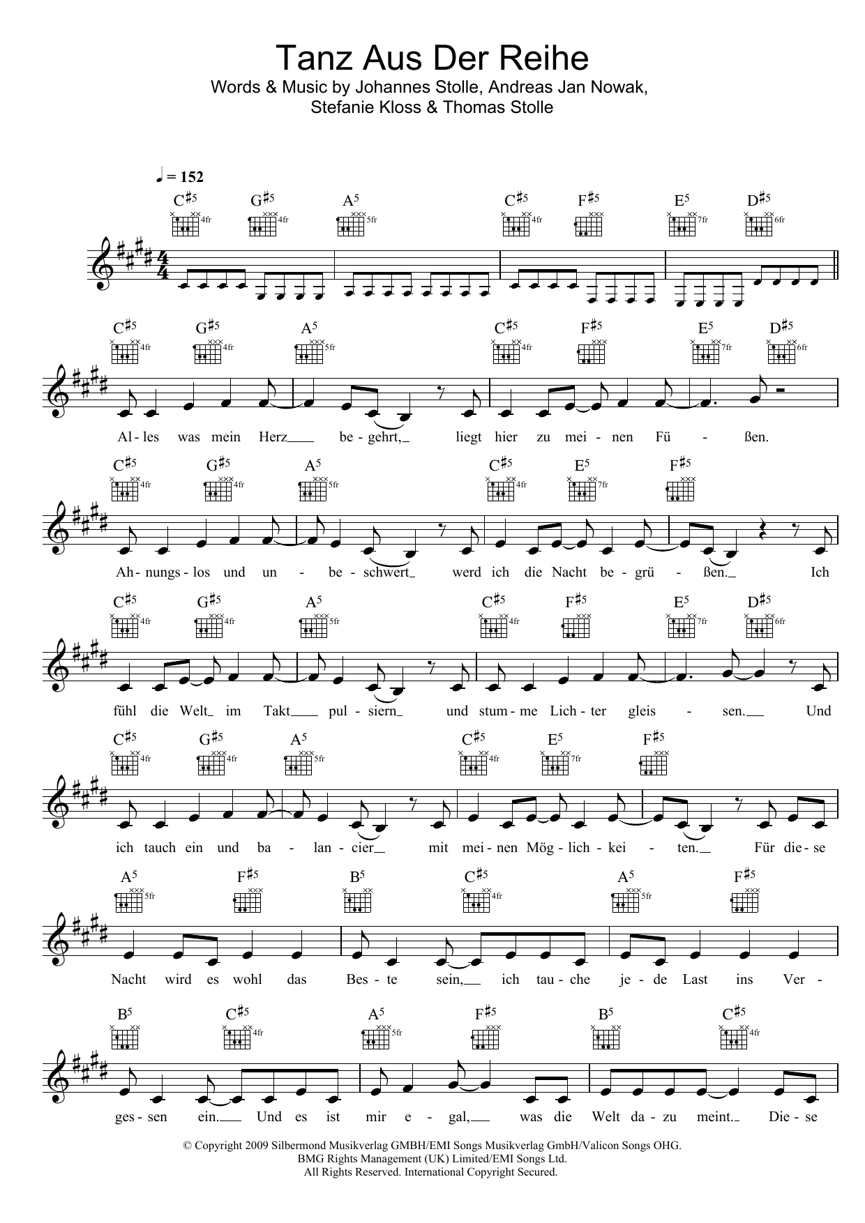 Download Silbermond Tanz Aus Der Reihe Sheet Music and learn how to play Melody Line, Lyrics & Chords PDF digital score in minutes